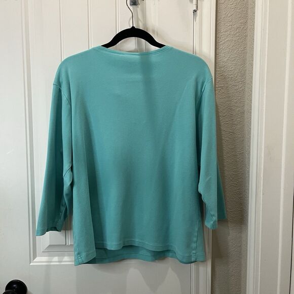 Decorated Originals VTG Teal Blue Floral Embroidered V Neck Top Womens Size 2X - Picture 6 of 9